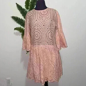 Simpler Dress Bell Sleeve Spring Pink Large Salmon